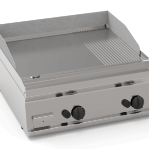 Gas-Grillplatte glatt-gerillt hartverchromt mit 2 Heizzonen Tischgerät