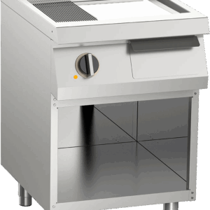 Elektro-Grillplatte geteilt verchromt 7,5kW mit 2 Heizzonen offener Unterbau