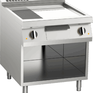 Elektro-Grillplatte geteilt verchromt 10,8kW mit 2 Heizzonen offener Unterbau