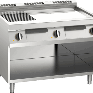 Elektro-Grillplatte geteilt verchromt 16,2kW mit 3 Heizzonen offener Unterbau