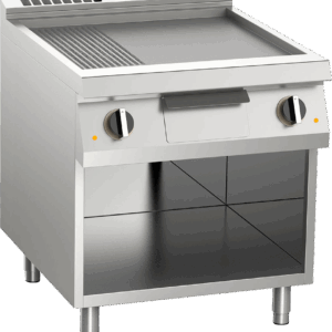 Elektro-Grillplatte geteilt aus Edelstahl 10,8kW mit 2 Heizzonen offener Unterbau