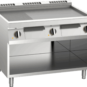 Elektro-Grillplatte geteilt aus Edelstahl 16,2kW mit 3 Heizzonen offener Unterbau