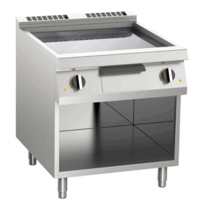 Gas-Grillplatte glatt verchromt 14kW mit 2 Heizzonen offener Unterbau