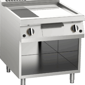 Gas-Grillplatte geteilt verchromt 14kW mit 2 Heizzonen offener Unterbau