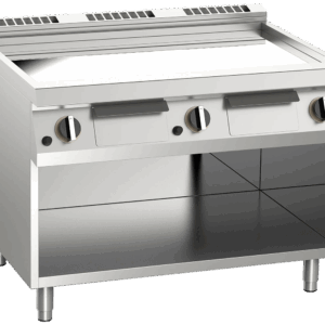 Gas-Grillplatte glatt verchromt 21kW mit 3 Heizzonen offener Unterbau