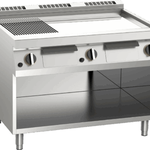 Gas-Grillplatte geteilt verchromt 21kW mit 3 Heizzonen offener Unterbau