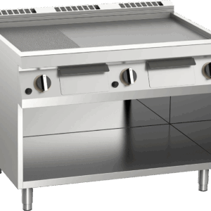Gas-Grillplatte aus Edelstahl 2/3 glatt + 1/3 gerillt 18kW offener Unterbau