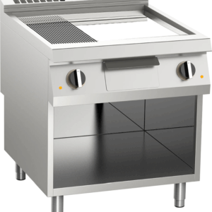 Elektro-Grillplatte geteilt verchromt 15kW mit 2 Heizzonen offener Unterbau