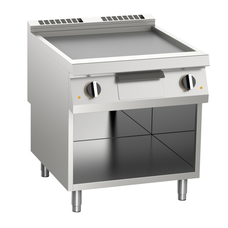 Elektro-Grillplatte glatt verchromt 15kW mit 2 Heizzonen offener Unterbau