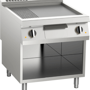 Elektro-Grillplatte geteilt aus Edelstahl 15,0 KW mit 2 Heizzonen offener Unterbau