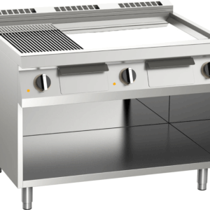 Elektro-Grillplatte geteilt verchromt 22,5kW mit 3 Heizzonen offener Unterbau