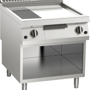 Gas-Grillplatte geteilt verchromt 21kW mit 2 Heizzonen offener Unterbau