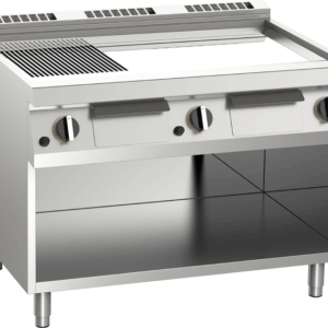 Gas-Grillplatte geteilt verchromt 31,5kW mit 3 Heizzonen offener Unterbau