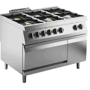 Gas-Herd 6 Brenner 42 kW mit Elektro-Ofen 6kW