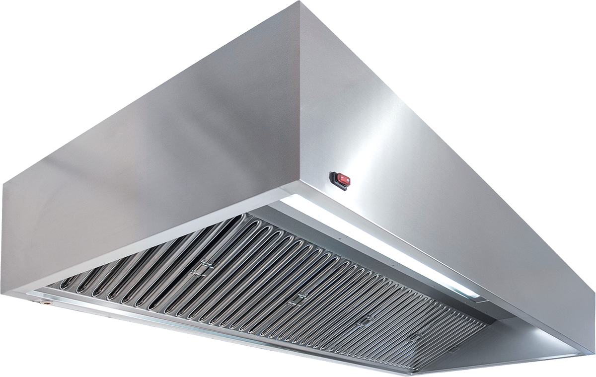 Induktionshaube Kubusform 240x130cm Flammschutzfilter Typ F1