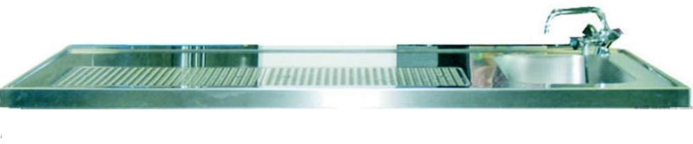 Schanktischabdeckung 2500x750mm mit Wulstrand 2 Becken rechts