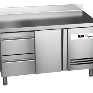Kühltisch Ready KT2002 mit Arbeitsplatte, Aufkantung 1 Tür 2 halbe Schubladen