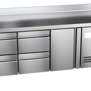 Kühltisch Ready KT3004 mit Arbeitsplatte, Aufkantung 1 Tür 4 halbe Schubladen