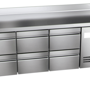 Kühltisch Ready KT3006 mit Arbeitsplatte, Aufkantung 6 halbe Schubladen