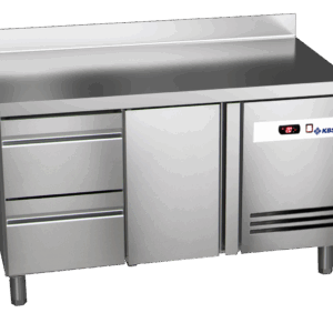 Kühltisch Ready KT2612 mit Arbeitsplatte, Aufkantung 1 Tür, 2 halbe Schubladen