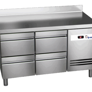 Kühltisch Ready KT2614 mit Arbeitsplatte, Aufkantung 4 halbe Schubladen