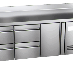 Kühltisch Ready KT3614 mit Arbeitsplatte, Aufkantung 1 Tür, 4 halbe Schubladen