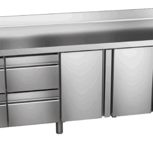 Kühltisch Ready KT4614 mit Arbeitsplatte, Aufkantung 2 Türen, 4 halbe Schubladen