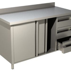 Arbeitsschrank mit Schiebetüren, Schubladen und Aufkantung B 160cm x T 60cm