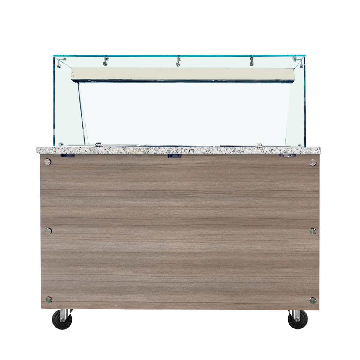 SNACK-Line Bain-Marie Theke 2x GN1/1, Granit rosa-grau, 88x82x85,5 Glasaufbau Klarglas ohne Zwischenablage, H=396mm