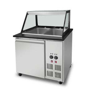 SNACK-Line Bain-Marie Theke 2x GN1/1, Granit Star Galaxy schwarz, 88x82x85,5 Glasaufbau Klarglas schwarzer Rand, ohne Zwischenablage, H=396mm