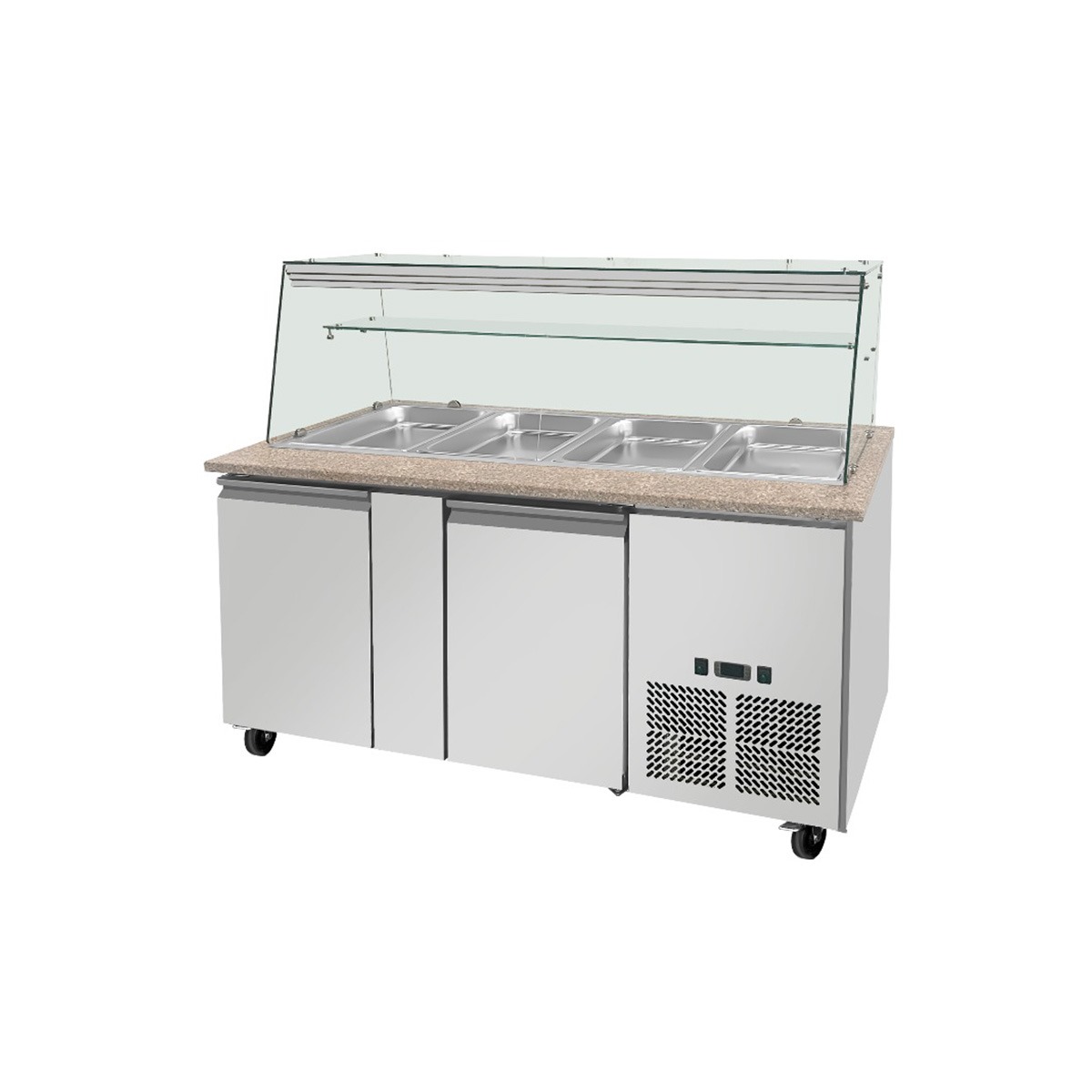 SNACK-Line, Kalte Theke, 4x GN1/1, Granit rosa-grau, 152x82x88,5 Klarglas ohne Zwischenablage, H=396mm