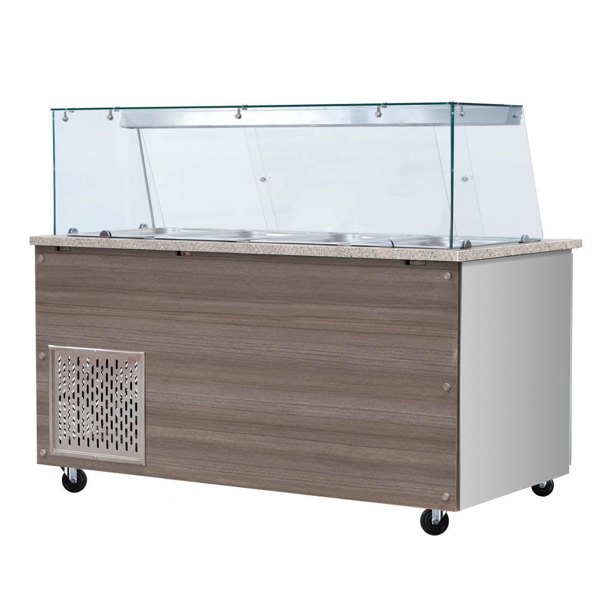 SNACK-Line, Kalte Theke, 5x GN1/1, Granit rosa-grau, 188x82x85.5 Glasaufbau Klarglas ohne Zwischenablage, H=396mm