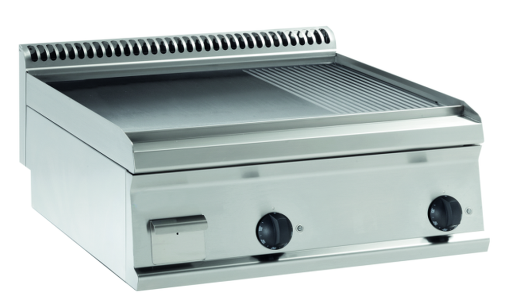 Elektro-Grillplatte glatt-gerillt hartverchromt mit 2 Heizzonen Tischgerät