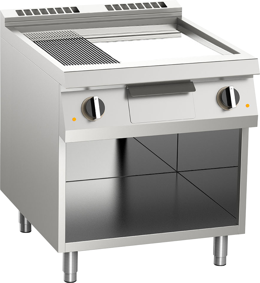 Elektro-Grillplatte geteilt verchromt 10,8kW mit 2 Heizzonen offener Unterbau