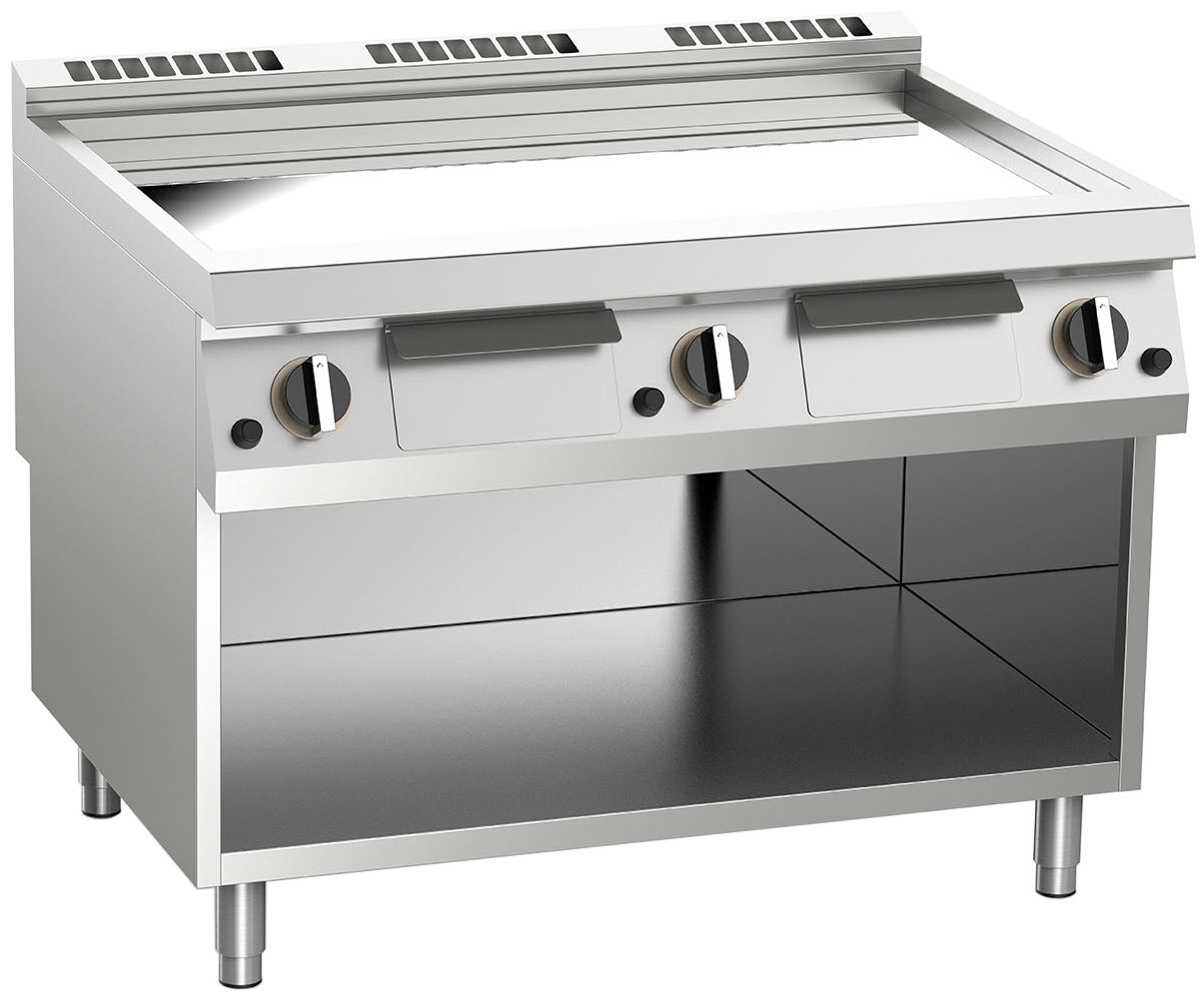 Elektro-Grillplatte glatt verchromt 16,2kW 3 Heizzonen offener Unterbau