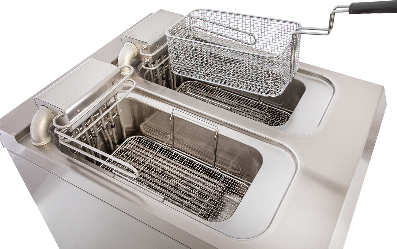 Elektro-Fritteuse 2 Becken je 10 Liter Standgerät 18kW mit Hebeheizung