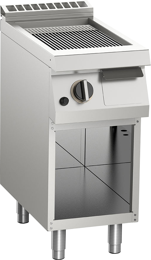 Gas-Grillplatte gerillt verchromt 7kW mit 1 Heizzone offener Unterbau
