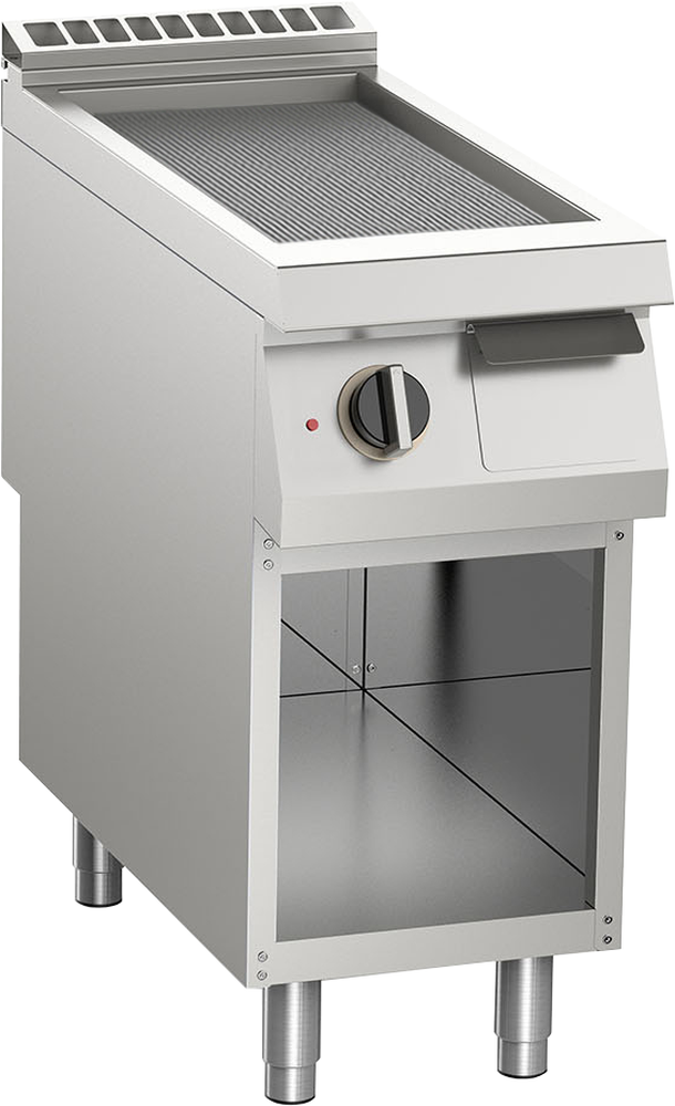 Elektro-Grillplatte gerillt aus Edelstahl 7,5 kW mit 1 Heizzone offener Unterbau