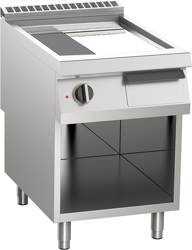 Elektro-Grillplatte geteilt verchromt 10,5 kW mit 2 Heizzone offener Unterbau