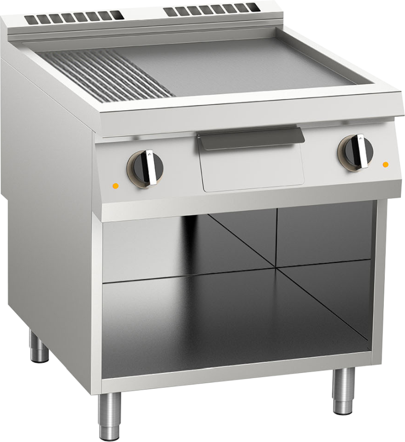 Elektro-Grillplatte geteilt aus Edelstahl 15,0 KW mit 2 Heizzonen offener Unterbau