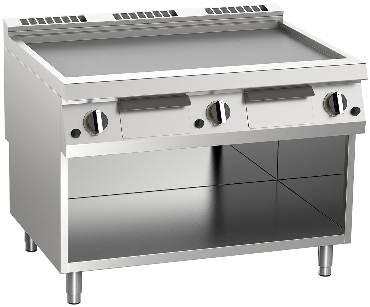 Elektro-Grillplatte glatt aus Edelstahl 22,5KW mit 3 Heizzonen offener Unterbau