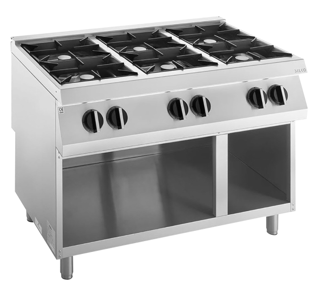 Gas-Kochfläche 6 Brenner 42 kW, offener Unterbau