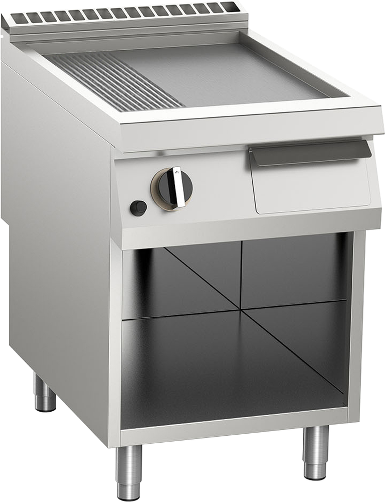 Gas-Grillplatte geteilt aus Edelstahl 14kW mit 2 Heizzonen offener Unterbau