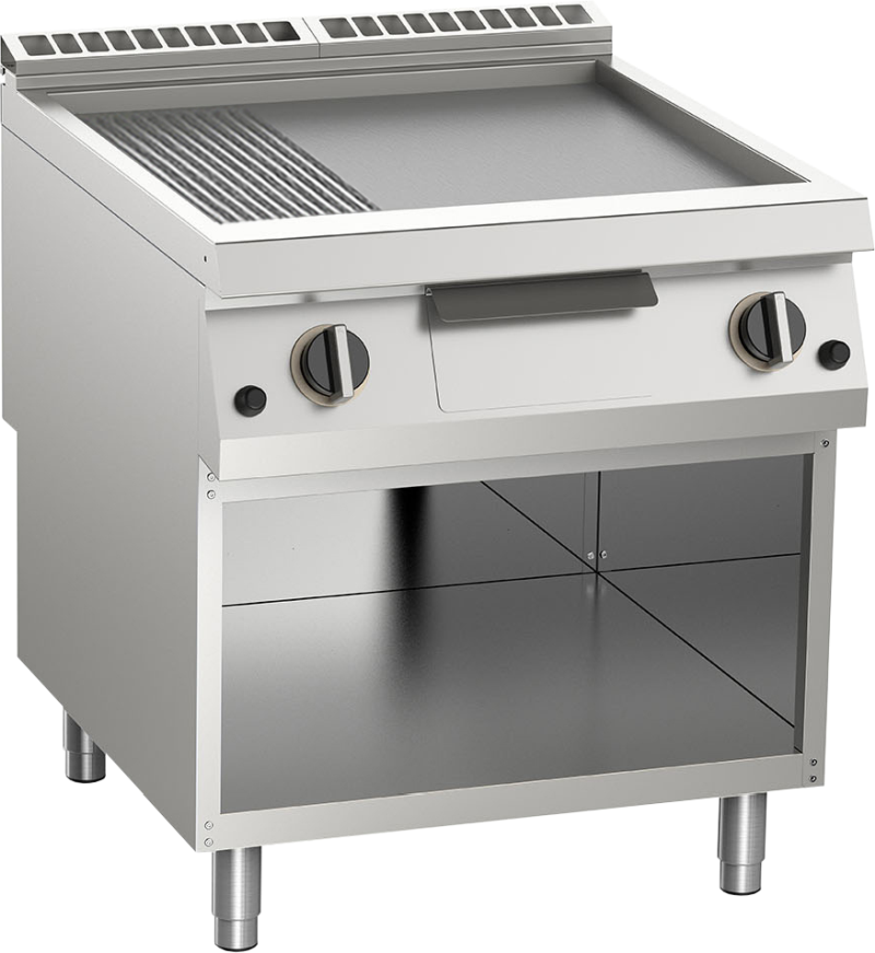 Gas-Grillplatte geteilt aus Edelstahl 21kW mit 2 Heizzonen offener Unterbau