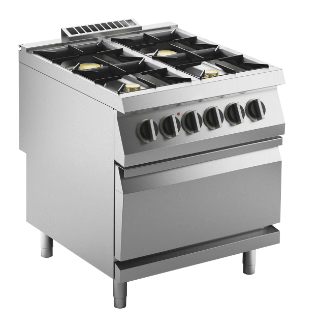 Gas-Herd 4 Brenner 27 kW mit Elektro-Ofen 6kW