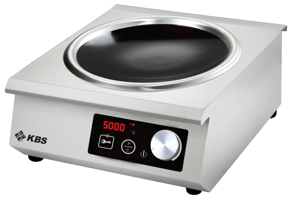 Profi-Induktionswok Edelstahlgehäuse 5 kW Schott-Ceran ® Glaskeramik-Kochfläche