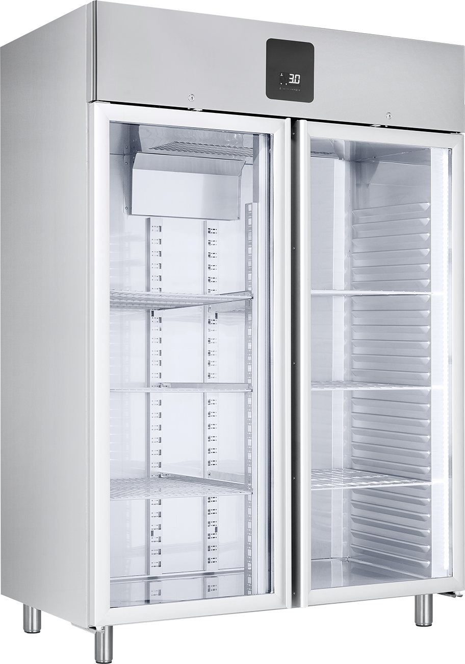 Edelstahl-Gewerbekühlschrank KU 1422 G GN 2/1 mit Glastüren