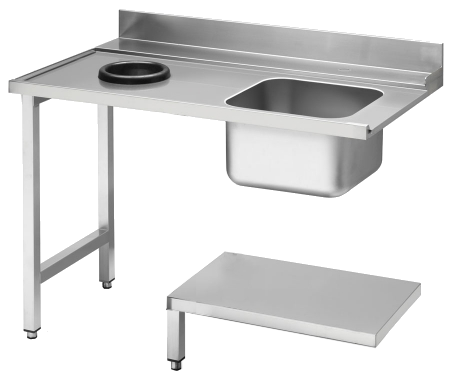 Zulauftisch Becken rechts, mit Abfallloch Breite 120cm und Grundboden