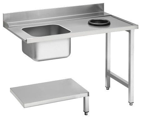 Zulauftisch Becken links, mit Abfallloch Breite 120cm und Grundboden