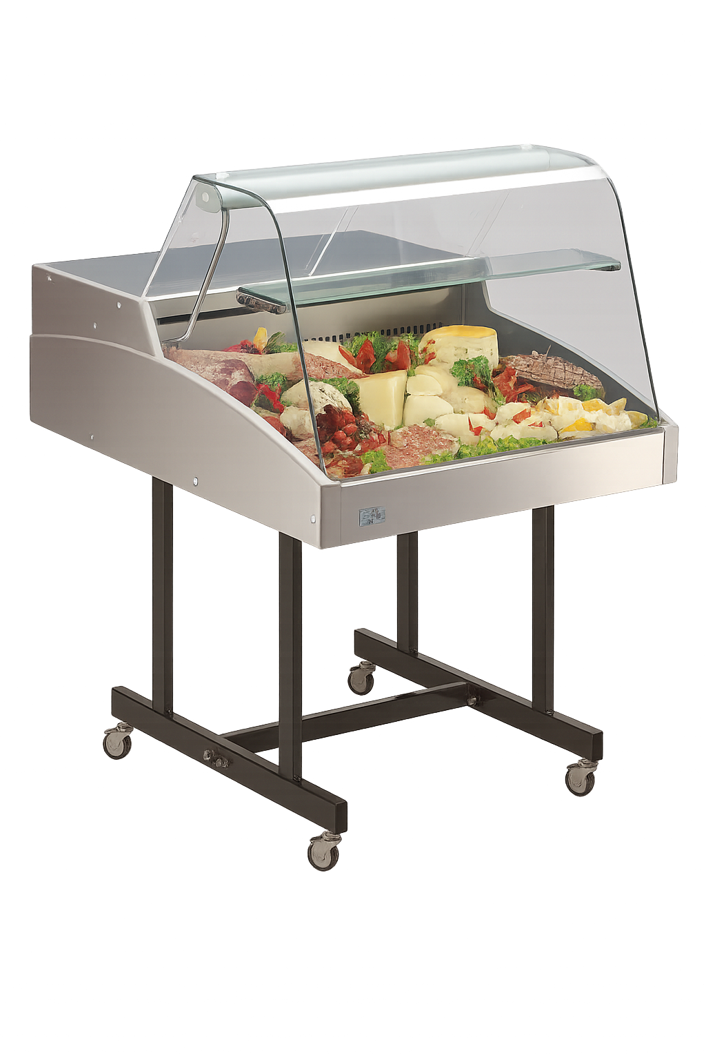 Mehrzweckvitrine Super 1250 C mit gebogenem Glasaufbau